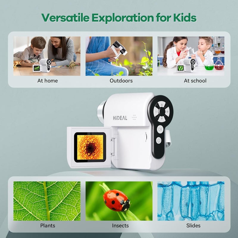 Hideal HP20 IPS Microscope for Kids: [3-in-1] [Easy and Fun] 2" Portable Handheld Microscope Miniscope, Pocket Mini Scope Educational Science Kit, Christmas Birthday Gifts for Kids, 32GB, White - Image 5